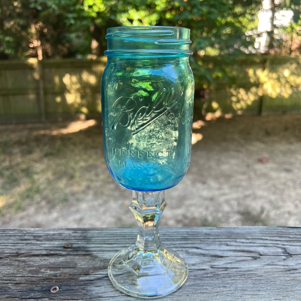 BALL Mason Jar Redneck Blue Wine Glass